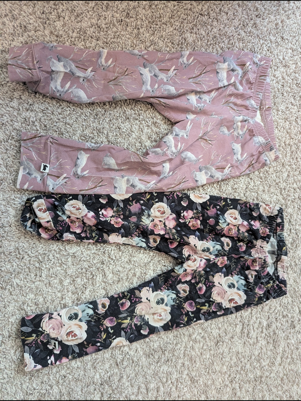 Little And Litvely Girls Pink Bunny Leggings & Black Floral Legging - 2 Pack